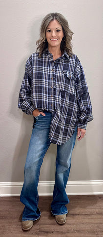 Oversized Navy Plaid Button Down