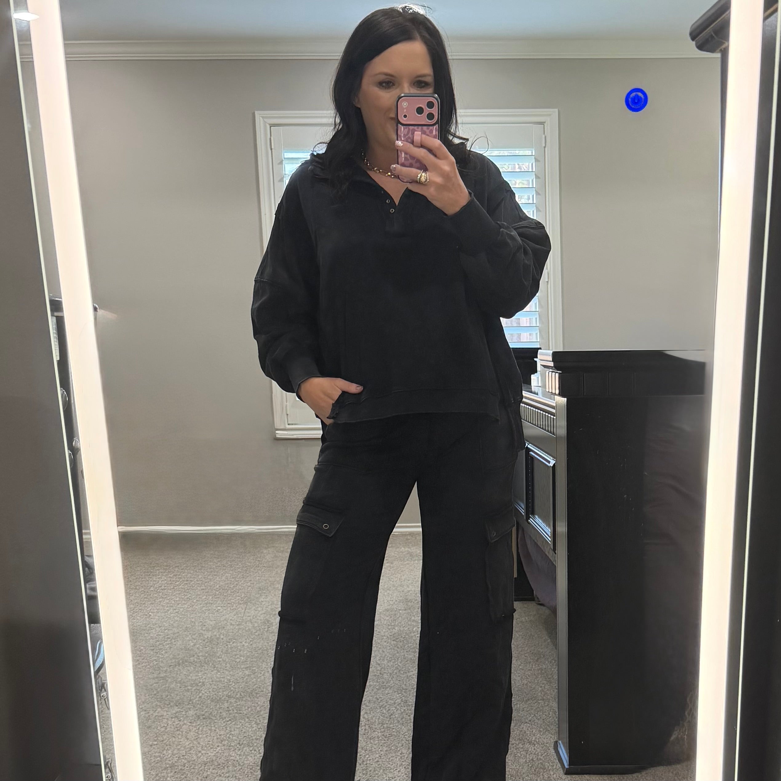 Black Washed Cargo Sweat Set