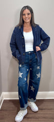 Denim Blue Corded Sweater Cardigan w/ Concho Buttons