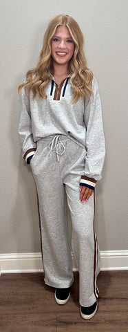 Heather Grey Color Block Trimmed Lounge Set