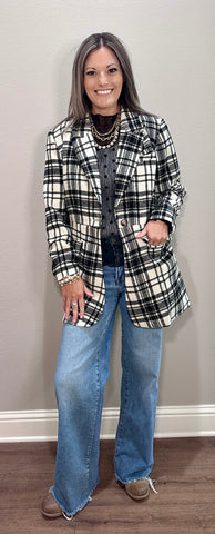 Plaid Pleated Blazer Jacket