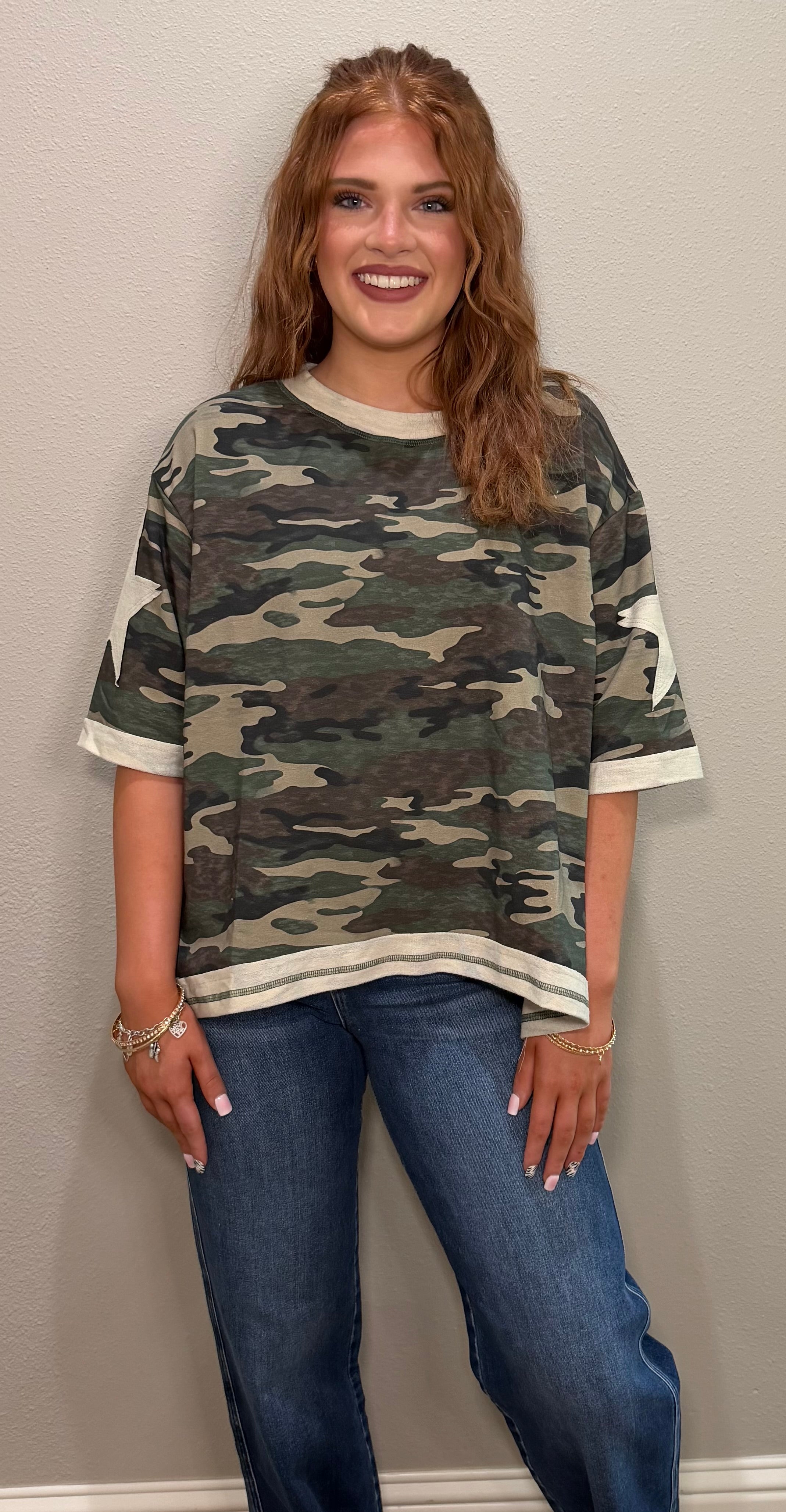 Vintage Camo Cotton Tee w/ Star Accents