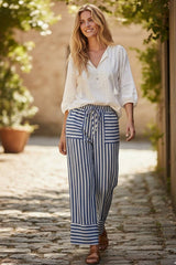 Woven Striped Wide Leg Pants