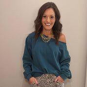 Dark Teal Off-The-Shoulder Sweatshirt