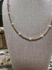 Gold Beaded Necklace w/ Pearl Accents