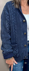 Denim Blue Corded Sweater Cardigan w/ Concho Buttons