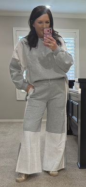 Heather Grey Crochet French Terry Mix Media Lounge Set