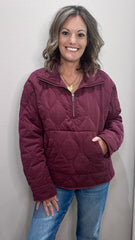 Quilted 1/2 Zip High Neck Pullover - 2 COLORS