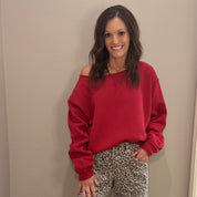 Dark Red Off-The-Shoulder Sweatshirt
