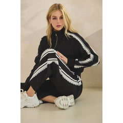 Stripe Nylon Pants with Lace Details