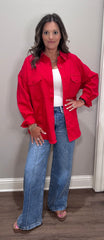 Oversized Risen Red Shirt Jacket