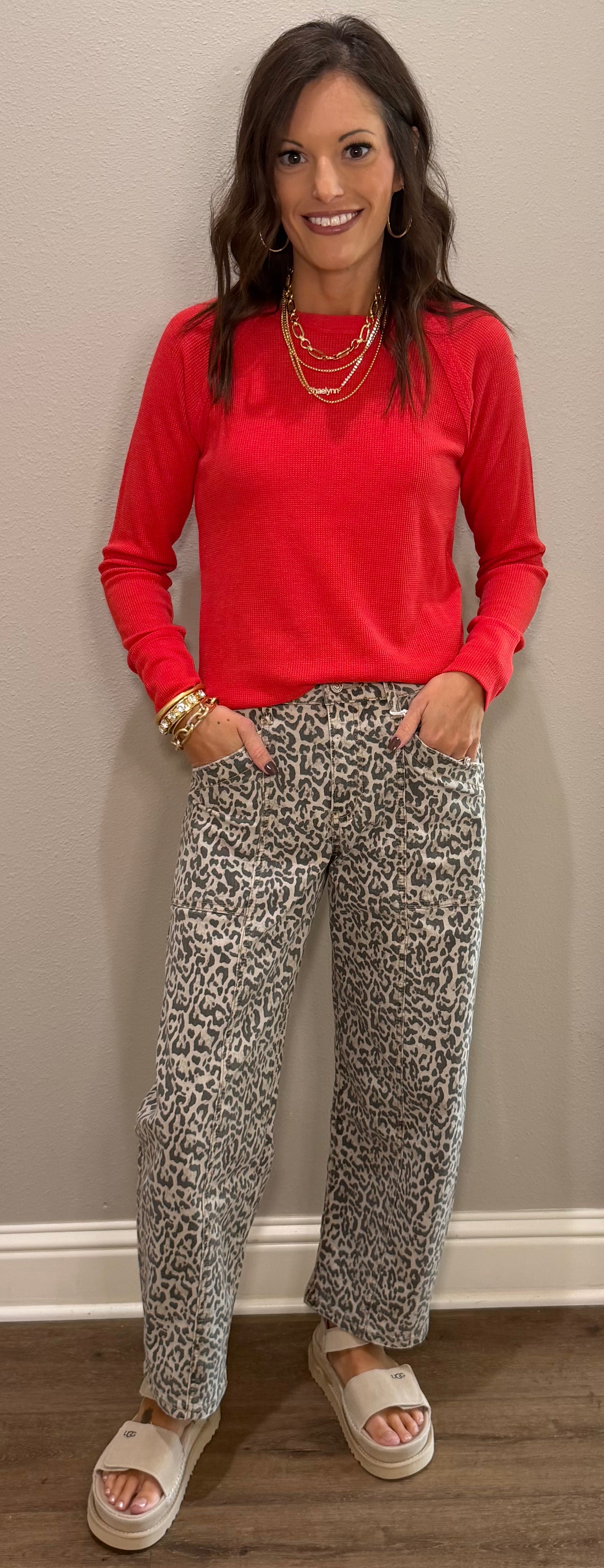 High Rise Leopard Utility Barrel Jeans