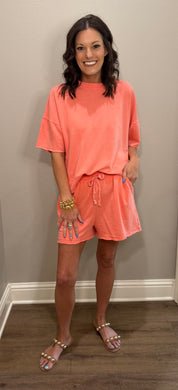 Coral Mineral Washed Knit Short Set