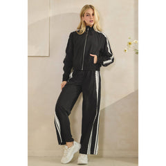 Stripe Nylon Pants with Lace Details