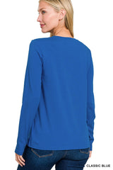 Long Sleeve Cotton Crew Neck Basic Tee - 2 COLORS