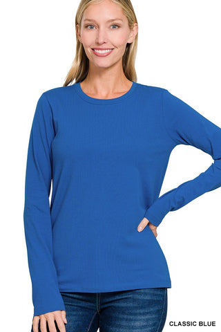 Long Sleeve Cotton Crew Neck Basic Tee - 2 COLORS