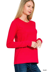 Long Sleeve Cotton Crew Neck Basic Tee - 2 COLORS