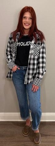 Black & White Checkered Mix Gingham Button Down Top