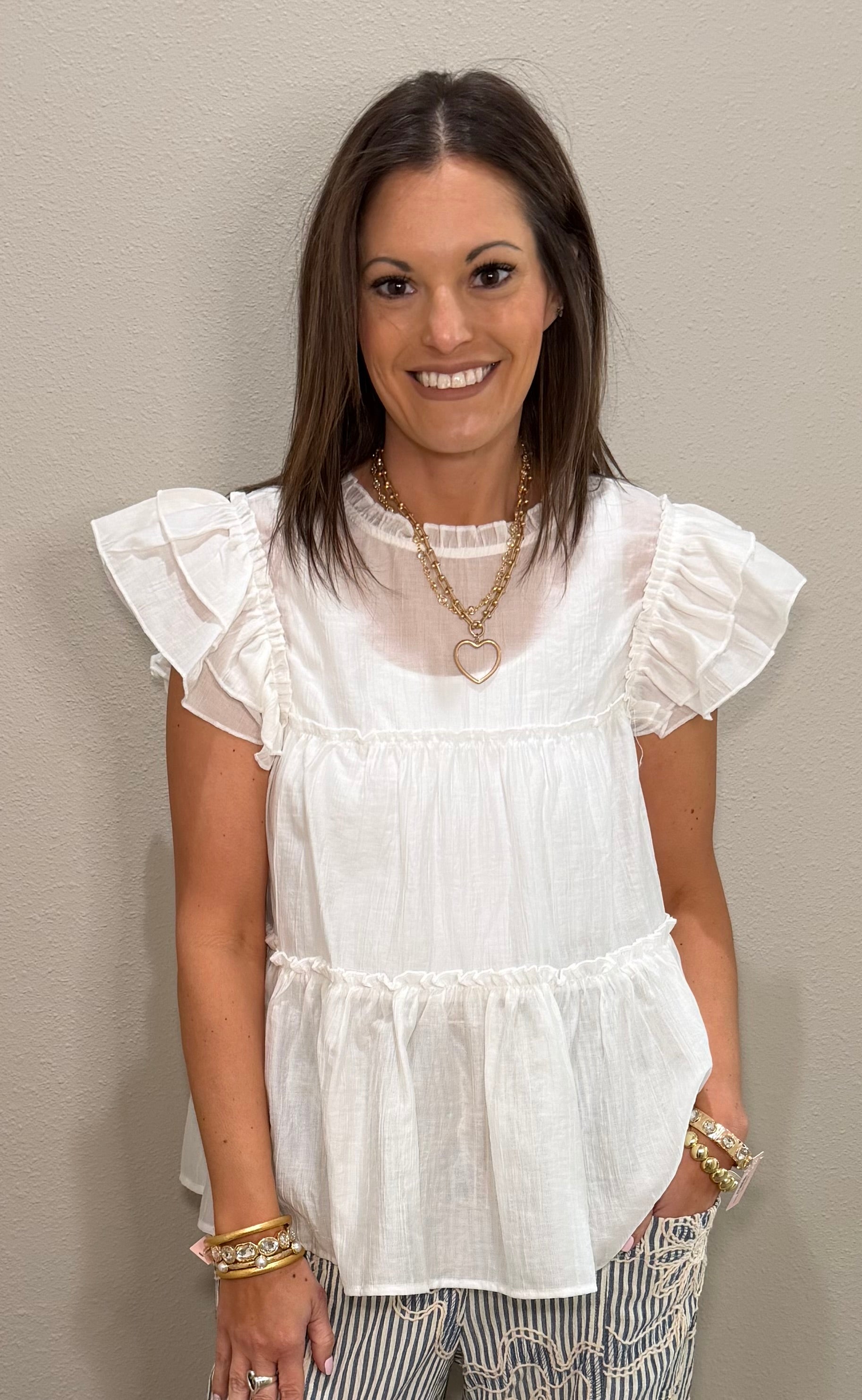 White Wing Sleeve Tiered Tank Top