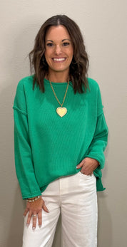 Solid Sweater w/ Rolled Hem Details - 2 COLORS