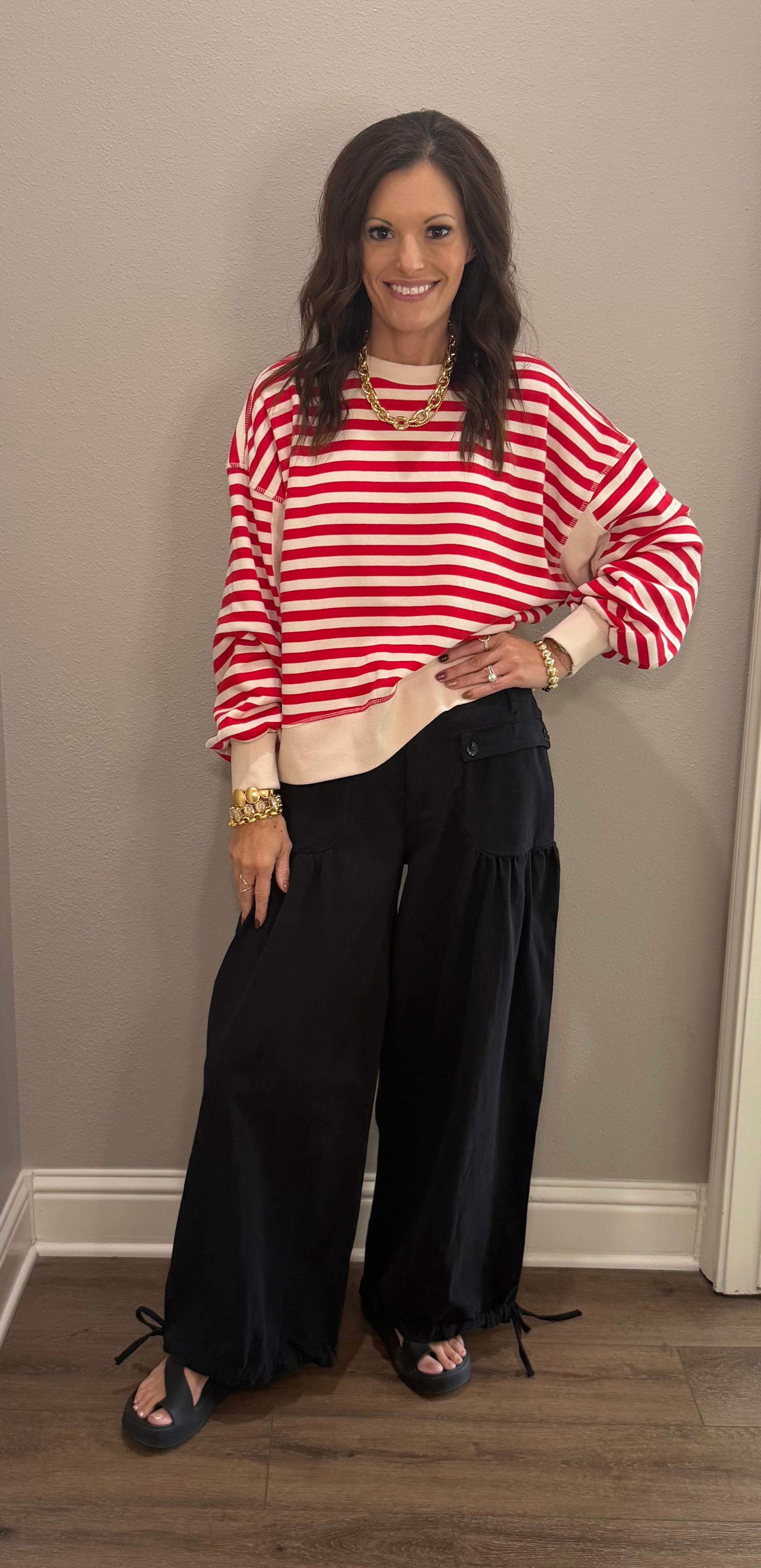 Red Stripe Oversized Sweatshirt