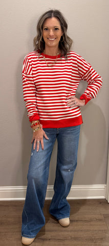 Red & White Striped Sweatshirt