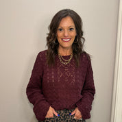 Eggplant Open Knitted Long Sleeve Lightweight Sweater
