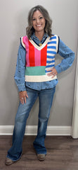 THML Striped Colorblock Sweater Vest
