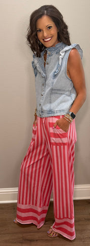 Vintage Washed Ruffle Detail Denim Vest