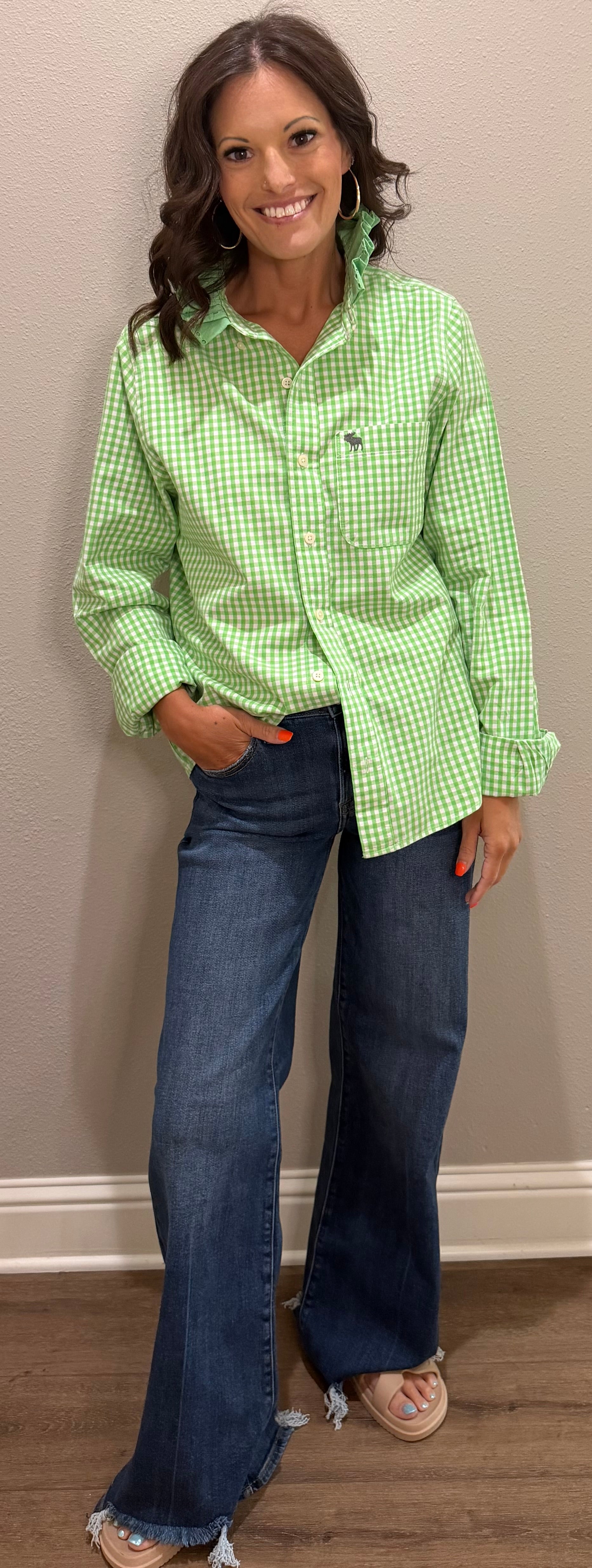 Bright Green Plaid Ruffle Collar