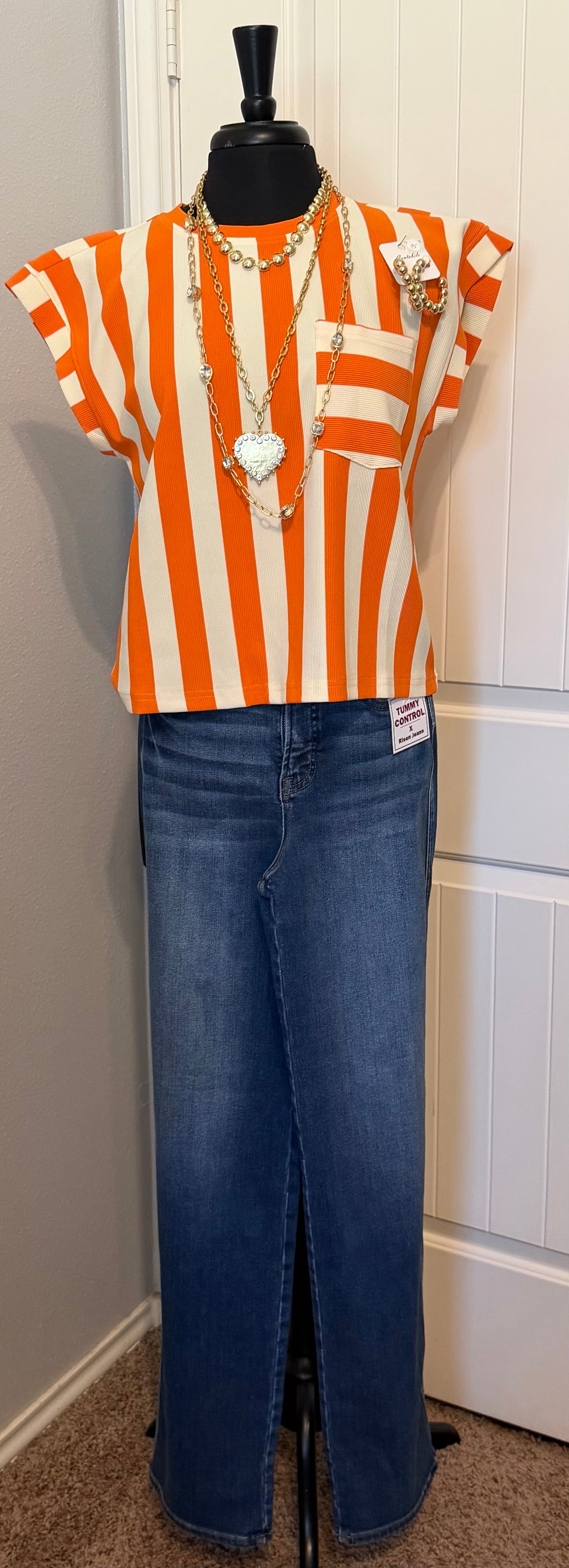 Orange Bold Stripe Top