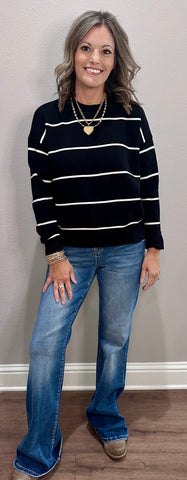 Black & White Striped Knit Lightweight Sweater Top