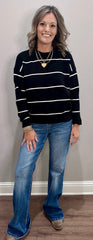 Black & White Striped Knit Lightweight Sweater Top