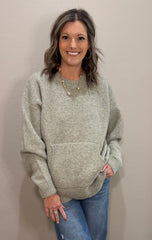 Soft Rounded Neckline Kangaroo Pocket Sweater - 2 COLORS