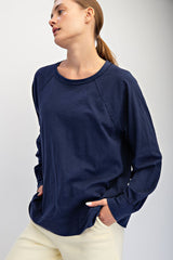 Navy Oversized Cotton Long Sleeve Top