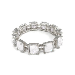 Cushion Cut Glass Crystal Linked Stretch Bracelet - 6 COLORS