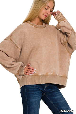 Acid Washed Fleece Oversized Sweatshirt - 2 COLORS
