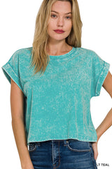 Washed Cotton Cuffed Tee - 2 COLORS