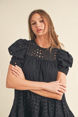 Floral Eyelet Puff Sleeve Dress