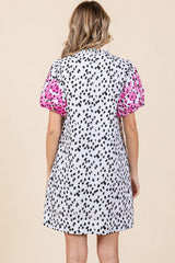 Black & White Printed Dress w/ Pink Embroidered Details