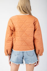 Terrracotta Lightweigh Quilted Jacket w/ scalloped trim