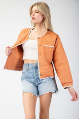 Terrracotta Lightweigh Quilted Jacket w/ scalloped trim