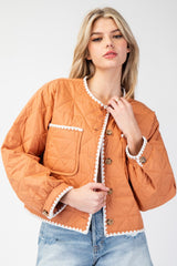 Terrracotta Lightweigh Quilted Jacket w/ scalloped trim