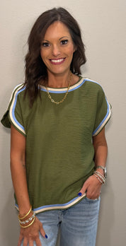Olive Striped Edge Silky Top