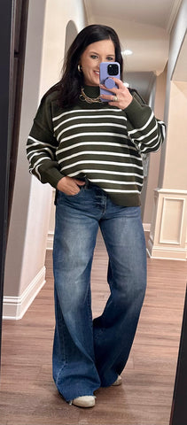 Oversized Olive Stripe Sweater Top