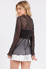 Polka Dot Mesh Long Sleeve Top