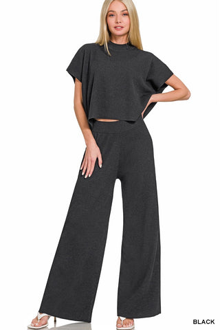 Black Ribbed Viscose Lounge Set