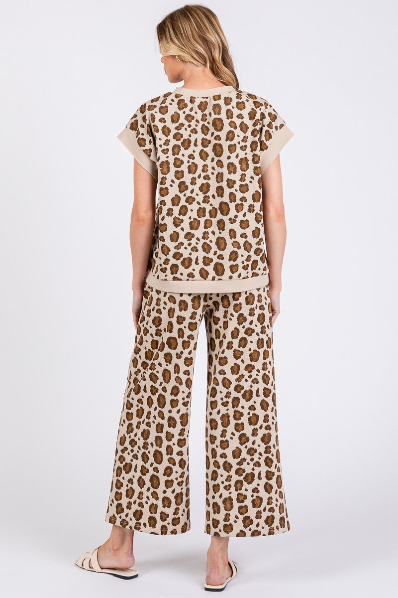 Leopard Print Scuba Top & Pants Set