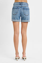Risen High Rised Cuffed Shorts - Medium Wash