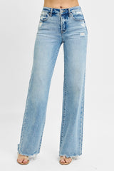 Risen Tummy Control Mid Rise Jean w/ Wide Leg - LIGHT WASH